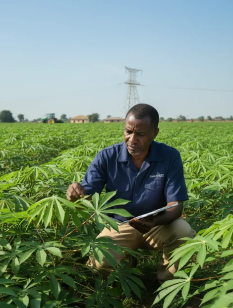 Man inspecting cassava farm Man inspecting cassava farm